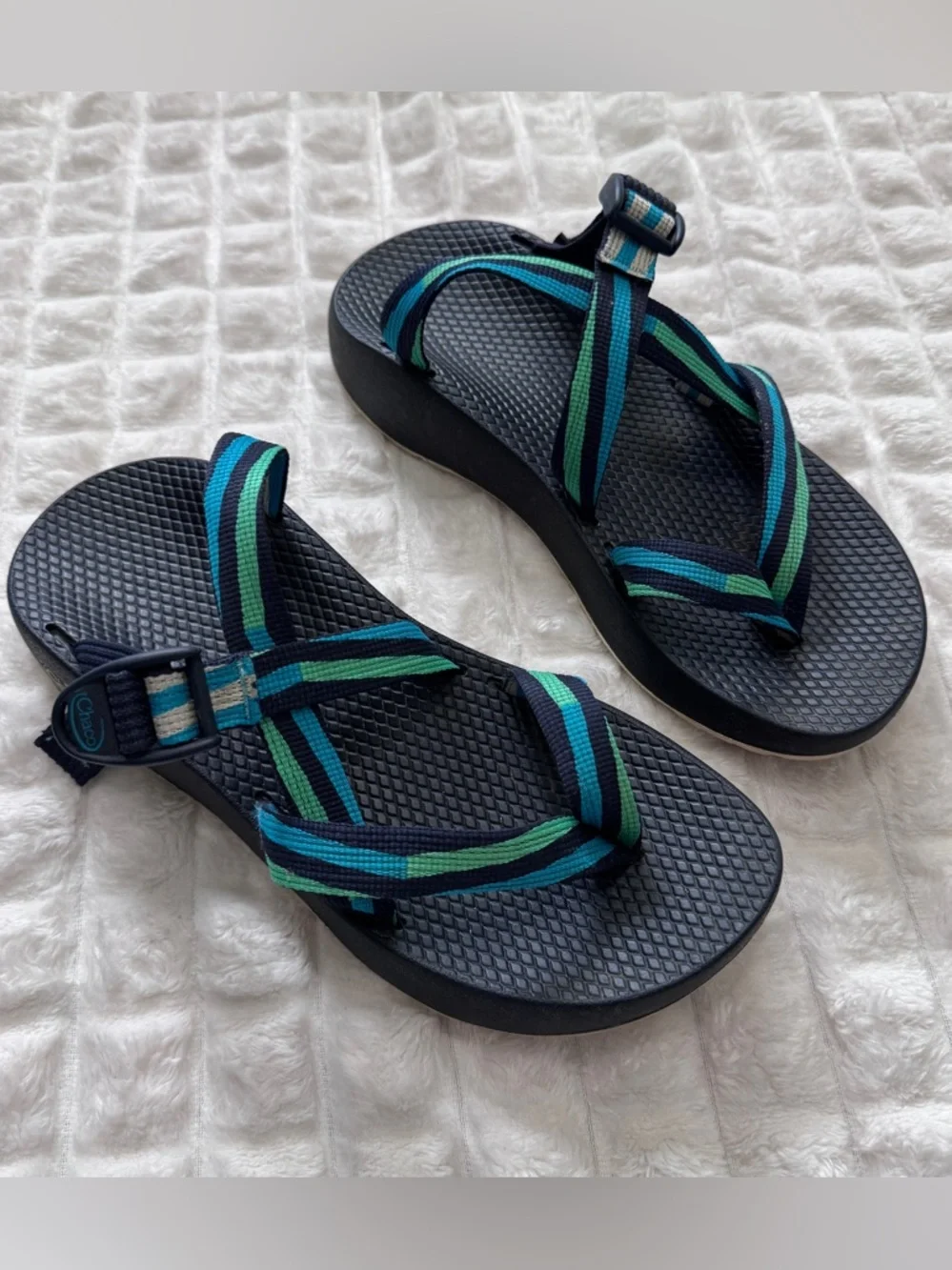 Chaco 9 Tegu Blue & Green Strap Sandals ~ Outdoor Hiking Water Adjustable - Picture 5 of 8